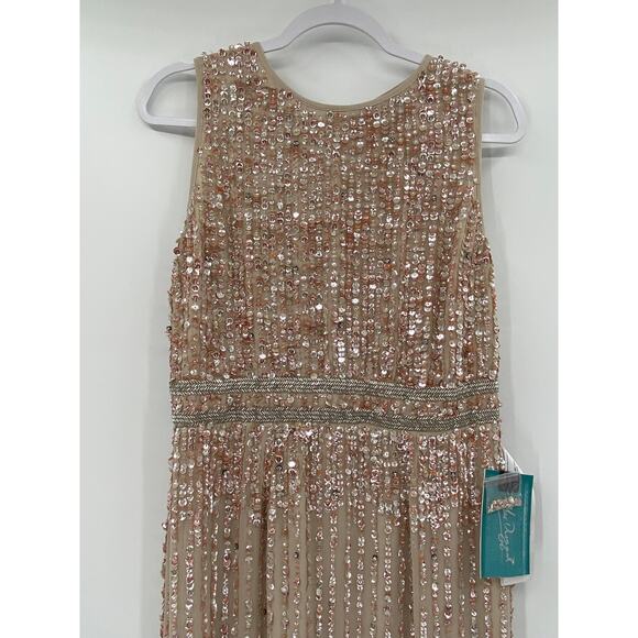 Mac Duggal Nude Sequined High Neck Sleeveless Gown Size 8 NWT - Picture 3 of 8